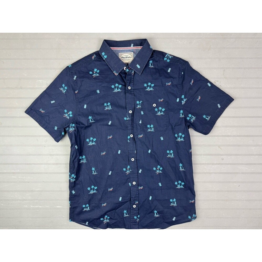Flag & Anthem Size M Mens Shirt Hawaiian Print Blue Short Sleeve